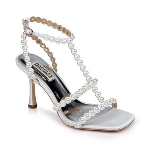 Badgley Mischka Camilia Pearl-Embellished Strappy Heels | NWT | Ivory / Silver